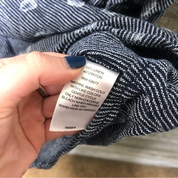 Liz Claiborne large linen rayon shell printed beach navy top - Picture 3 of 4